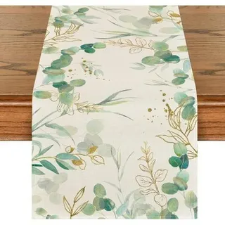 Tischläufer Eukalyptus Tischdeko Hochzeit Sommer 40 x 100 cm Grün Gold