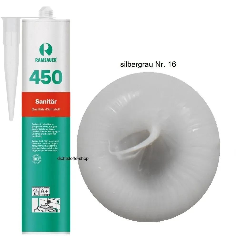 Ramsauer 450 Sanitär silbergrau Nr. 16 1K Silikon Dichtstoff 310ml Kartusche