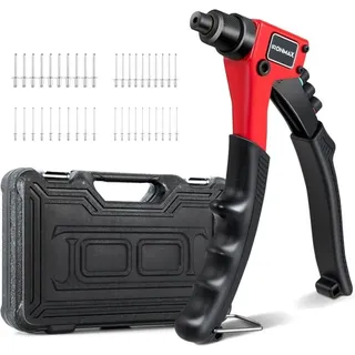 Costway - Nietenzange, Nietzange Set inkl. 200 Nieten in 4 Groessen, 2,4/3,2/4/4,8mm, Handnietzange mit Tragekoffer & 4 geraenderten Mundstücken,