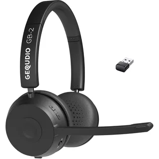 GEQUDIO Schnurlos Bluetooth Headset GB-2 (ohne USB-Adapter) Kabellos USB-A), Office Headset, Schwarz
