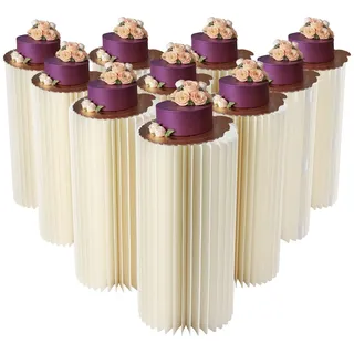 MooBeey 10 Stück Zylinderständer Säulen aus Papier mit Acrylplatte, Faltbare Zylinder Blumenständer mit Selbstklebestreifen, Weiße Präsentationsständer für Tischdekoration Heimdekoration (60 cm)