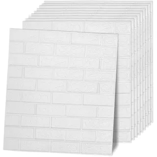 Jopassy 40 Stück 77 x 70 cm 3D Wandpaneele Selbstklebend Ziegel Tapete Weiß Klebetapete Wandtapete Wasserdicht Steintapete Wandaufkleber Steinoptik Ziegelstein, für Küche Schlafzimmer Badezimmer