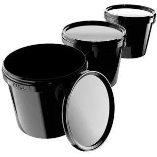 FixedByU Eimer mit Deckel 3er Set 5L Schwarz Rund Kunststoff Lebensmittelecht Luftdicht Stabil Leer Eimer mit Griff und Deckel Geeignet für Lebensmittel Chemie