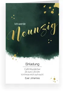 Einladungskarte 90. Geburtstag: Goldene Feier in Grün