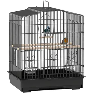 PawHut Vogelkäfig mit Sitzstangen, Futternäpfen, Schaukel, Papageienkäfig für Wellensittich, Sittich, Kleinvogel, 46,5 x 36 x 59cm, Schwarz