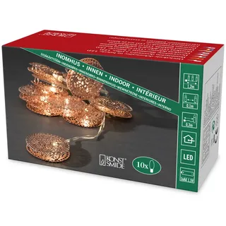Konstsmide 3147-603 Motiv-Lichterkette Innen batteriebetrieben Anzahl Leuchtmittel 10 LED Dekolichterkette kupferfarbene Metalltaler, Warmweiße Dioden