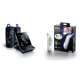 Intelligentes Braun ExactFit 5 Connect Blutdruckmessgerät BUA6350EU & Braun ThermoScan 7 Ohrthermometer (Age Precision, farbcodierte Temperaturanzeige, Fieber, sicher, hygienisch), IRT6520