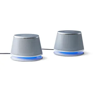Amazon Basics Stereo-2.0-Lautsprecher für PC oder Laptop, 3,5-mm-AUX-Eingang, USB-Stromversorgung, 1 Paire, Silber