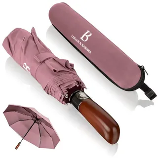LOGAN & BARNES Regenschirm sturmfest bis 140 km/h - Taschenschirm mit echtem Holzgriff und zertifizierter Teflon-Beschichtung gegen Feuchtigkeitsschäden Modell Dublin - Unisex