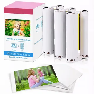 Fotopapier 10x15 Ersatz für Canon Selphy cp1500 CP1300 CP1200 CP910 CP1000 Fotodrucker 3 Patronen und Fotopapier KP-108IN 3115B001(AA) Kompatibel mit Canon Selphy CP, A6 (100 x 148 mm)