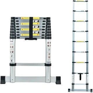 AXHUP 4,7M Teleskopleiter aus Aluminium Höhen Verstellbar, Loftleiter mit Stabilisator, 150 kg/330P Belastbarkeit Schwarz