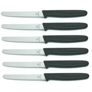 Neustanlo 6 Stück Neustanlo Tafelmessser 10299 Menümesser Tischmesser Buttermesser Brötchenmesser / Klinge Eldelstahl rostfrei Wellenschliff / Griffe Kunststoff schwarz