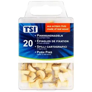 TSI Pinnwandnadeln Standard aus Holz, 20er Packung, Art.Nr. 48360, Kopf braun, 20 Stück