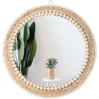 Poeme Boho-Wandspiegel, rund, 38,1 cm, rund, Rattan, dekorativer Hängespiegel für Schlafzimmer, Wohnzimmer und Badezimmer
