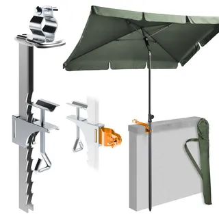 4smile Sonnenschirm Balkon SunnyShade 3-in-1 SET in Grün - UPF 50+ Sonnenschirm rechteckig 200 x 125 cm + Balkon/Wand-Sonnenschirmhalter, Wandhalterung für Sonnenschirmstange + Sonnenschirmhülle