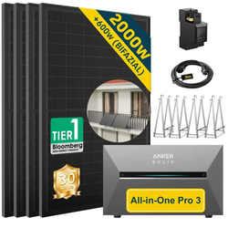 ALLDREI Balkonkraftwerk mit Speicher Anker Solix Solarbank 3 E2700 Pro 2,68kWh - 500W x4 / Ohne Erweiterungsakku / Mit Silber Balkon-Halterung