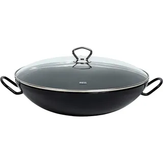 RIESS Wok mit Glasdeckel 36cm, Pfanne - Kochtopf, Schwarz