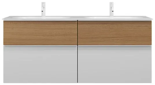 burgbad Fiumo Mineralguss-Doppelwaschtisch inklusive Waschtischunterschrank, Breite 1420mm, SGGR142F3956G0223, Farbe: Weiß matt / Weiß matt, Griff weiß matt G0223