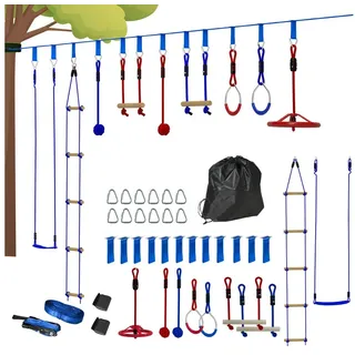 aiyaplay Ninja Warrior Hindernisparcours für Kinder 10 m Ninja Slackline Kit Blau