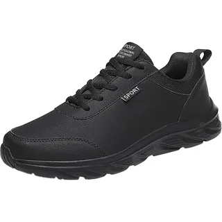Schwarze Turnschuhe für Herren, Leder, Outdoor-Herren-Sneaker, Schnürung, atmungsaktiv, rutschfest, weiche Sohle, Laufschuhe, atmungsaktiv, Laufschuhe, Sportschuhe, Walking-Turnschuhe, wasserdichte - 42 EU