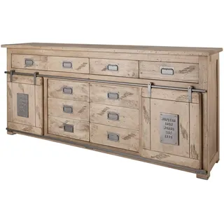 Massivmoebel24 Sideboard Mango 200x45x90 whitewash lackiert railway 322
