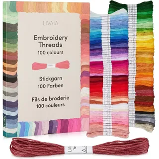 LIVAIA Stickgarn Set 100 Farben je 5 Meter: Schönes Garn zum Sticken, Knüpfen, Flechten, Basteln, Häkeln – Kreuzstich Set – Nähgarn von LIVAIA