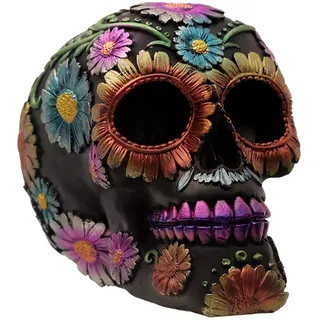 Puckator Totenkopf-Dekoration im Gothic-Stil, metallisch, Kunstharz, Mehrfarbig, Höhe 11,5 cm, Breite 10 cm, Tiefe 14 cm