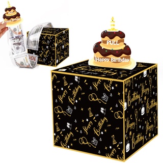 Geldgeschenke Verpackung Geldgeschenk Box Happy Birthday Geschenkbox Schwarz Gold Geld Rolle Uberraschungsbox Geschenkbox Geburtstag für Eltern Liebhaber Freunde Geldgeschenke Verpackung(Stil 2)