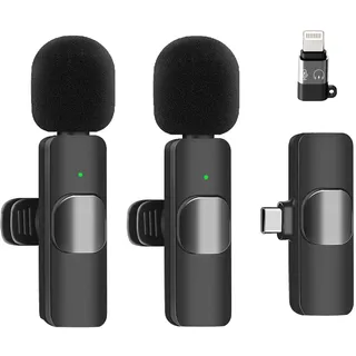 Lancoon 2 Stück Drahtloses Lavalier-Mikrofon Kompatibel mit iPhone iOS Android Laptop Mini Mikrofon mit Plug and Play Rauschunterdrückung für Live Streaming Vlog Interview