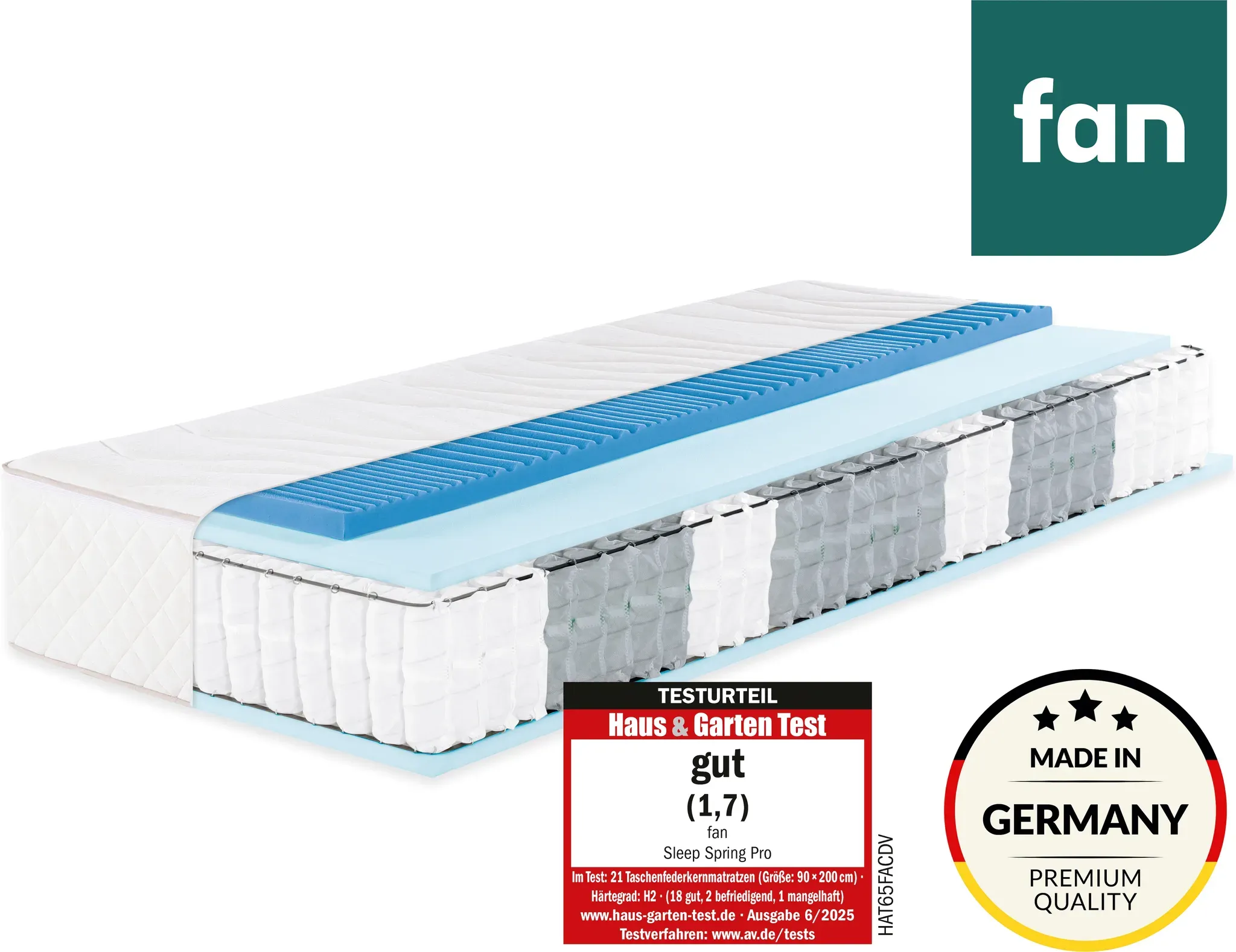 Taschenfederkernmatratze FAN "Sleep Spring Pro, Boxspringmatratze m. Thermogelauflage, 90x200 & mehr", weiß, B:90cm H:33cm L:200cm, Bezug: 60% Polyester, 40% Viskose. Steppfüllung: 100% Polyester, Matratzen, Taschenfederkernmatratze, Haus & Garten Test "GUT", getestet in Gr. 90x200, H2