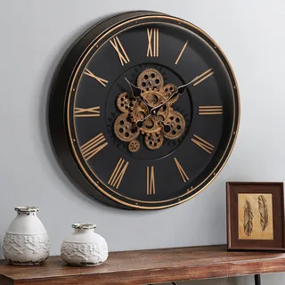 Mee 2ou Große Wanduhr mit Beweglichem Zahnrad, 20 Zoll / 50cm Retro Wanduhr für Wohnzimmerdekoration, Industrielle Steampunk Dekorative Wanduhr Vintage Bronze Gold Retro Wanduhr für Bauernhaus Wohnung