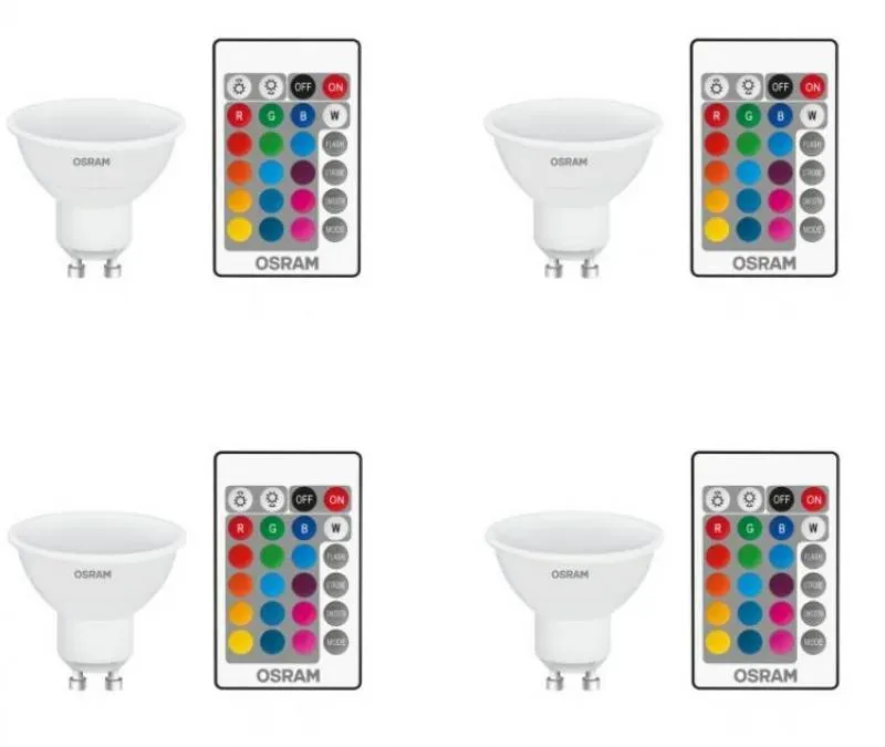 Sparpack OSRAM LED GU10 Leuchtmittel mit Fernbedienung und Farbwechsel dimmbar 120° 4,5W wie 25W warmweiß