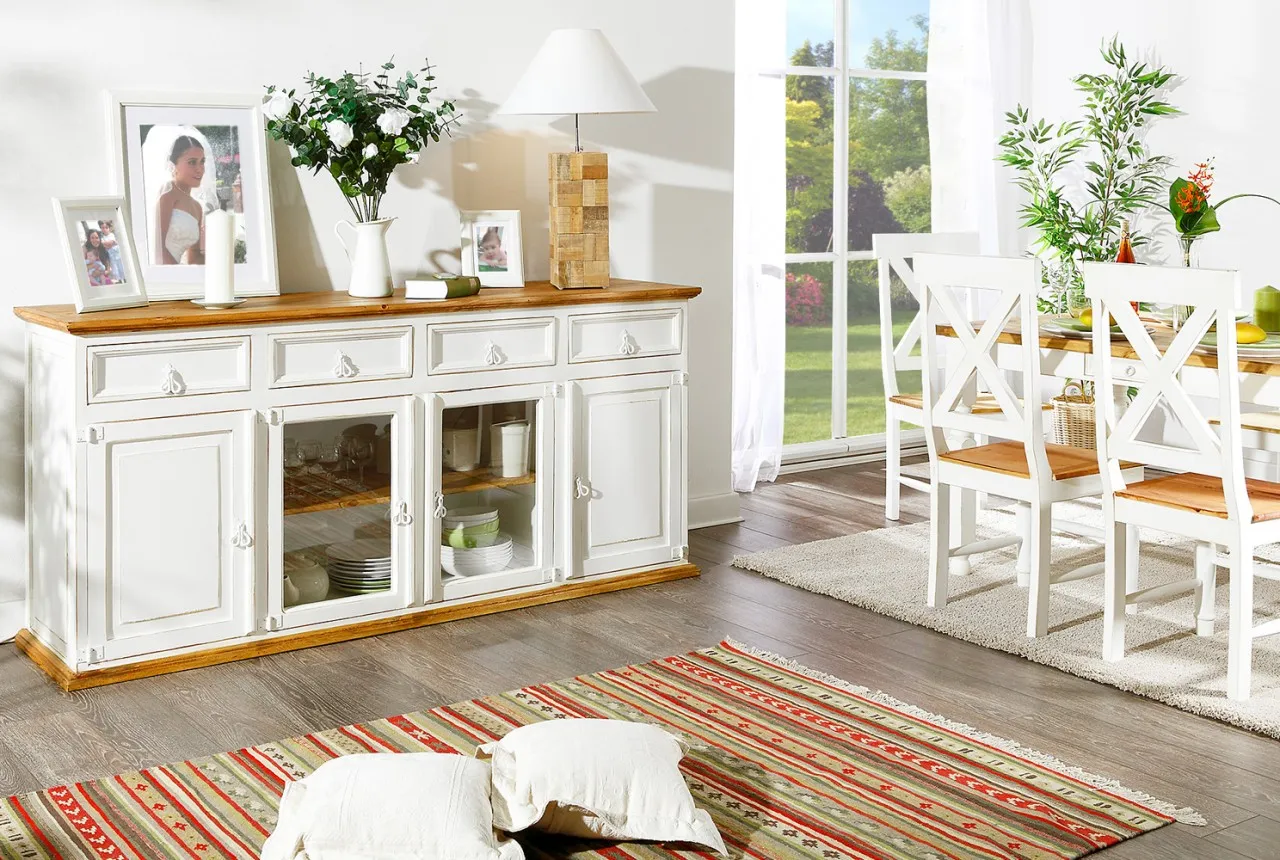 Sideboard Kommode Anrichte Shabby Chic, Pinie weiß