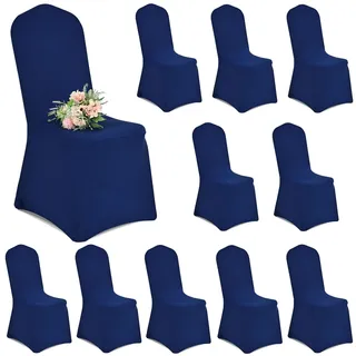 Showgeous 10 Stück Stuhlhussen Marineblau Polyester Spandex Stretch Stuhlhussen Universal Waschbar Stuhlhussen für Hochzeit Esszimmer Bankett Dekoration