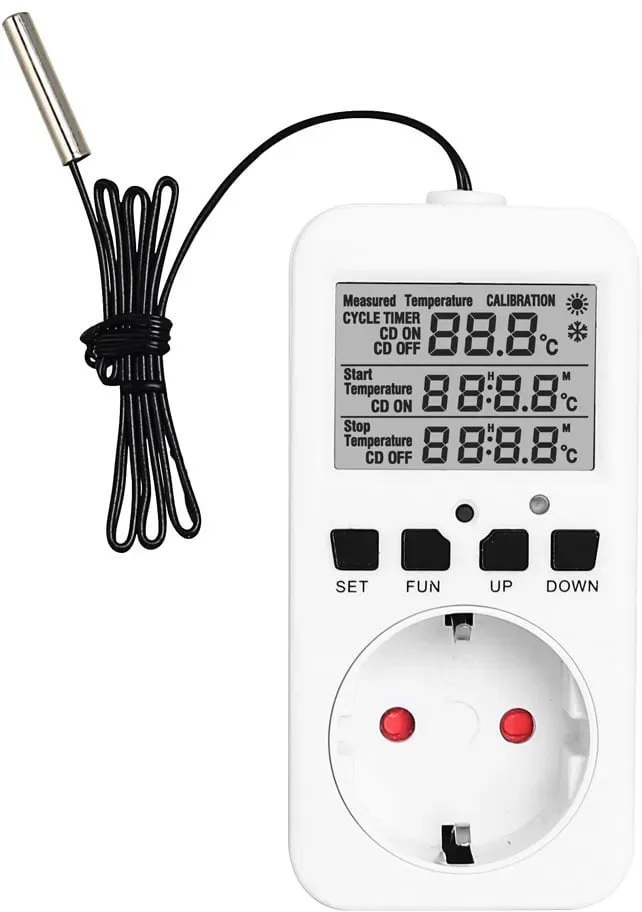 Temperaturregler für Steckdose mit Digitalanzeige und externem Sensor (50cm)