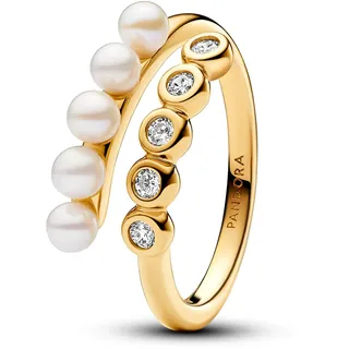 Pandora Timeless Behandelte Süßwasserzuchtperlen & Steine Offener Ring aus Sterling Silber mit vergoldeter Metalllegierung und Zirkonia, Größe: 58,
