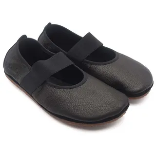 POLOLO Barfuß Ballerina Kaya, Damen Barfußschuh aus natürlich gegerbtem Leder schwarz 38 EU