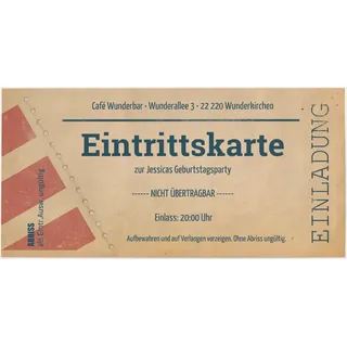 Geburtstag Einladungen Beige online gestalten und bestellen - Retro Eintrittskarte II | Wunderkarten.de
