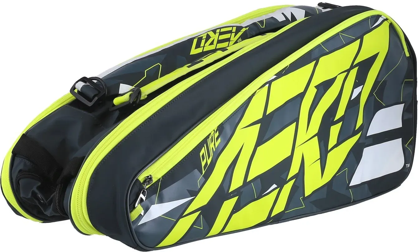 Babolat Tennis-Racketbag Pure Aero (Schlägertasche, 2 Hauptfächer) grau/gelb/weiss 6er