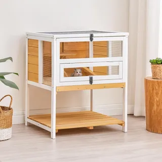Hti-Living Kleintierkäfig Erhöhter aus Holz 100 x 50 x 80 cm beige