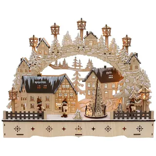 Dekohelden24 LED Holz Schwibbogen mit bewegtem Weihnachtsbaum Motiv Laternenkinder 45 x 12 x 35 cm