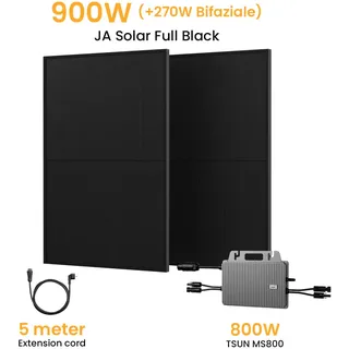 Powerness Balkonkraftwerk Set, 900/1000Wp Bifaziale Solaranlage, 800W TSUN TSOL-MS800 Wechselrichter, JA Solar Solarmodul Sonderangebot