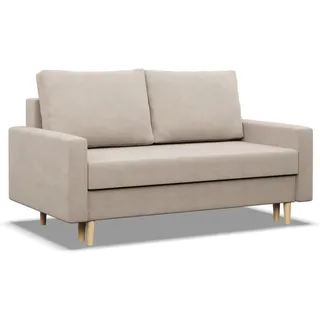 Mebligo - Sofa mit Schlaffunktion und Bettkasten Blank, 2 Sitzer Sofa 152 cm Breit, Schlafsofa, Ausziehbares Couch auf Holzfüßen, Sofa Wohnzimmer, Schlafcouch - Sofa Beige