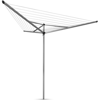 Brabantia - Essential Wäschespinne - Regenschirm'-System - UV-beständige Wäscheleine, 30 m - Kein Durchhängen - Auch für Kleiderbügel - Stabile Aufhängeöse - Metallic Grey - ø 271cm