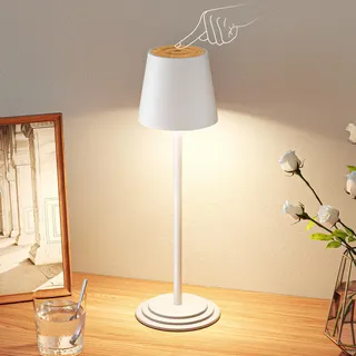Bonsery Tischlampe Kabellos, LED Dimmbare Tischlampe Outdoor IP44 Wasserdicht, Akku Tischleuchte Aufladbar Touch Lampe für Innen Außen Bar Restaurant Schlafzimmer Camping Balkon (Weiß)