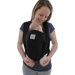 Babytragetuch mit Vordertasche inkl. Baby Wrap Carrier Tasche und Anleitung - langes elastisches Tragetuch für Früh- und Neugeborene Kleinkinder,... - Schwarz