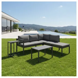 MuCoLa Sitzgruppe Aluminium Ecksofa mit Beistelltisch Lounge wetterfest Grau Tisch Balkonmöbel Terrasse Outdoor-Möbel - Mucola