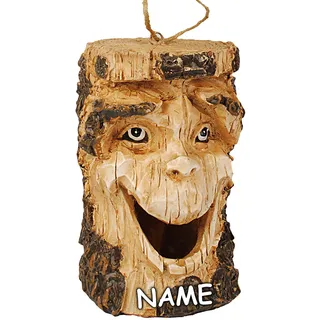 alles-meine.de GmbH Vogelhaus/Dekofigur - lustiger Baum - 21 cm - inkl. Name - aus Kunstharz/Polyresin - Nistkasten Vogelhäuschen Vogelnistkasten - für Garten & Balkon - bunt..