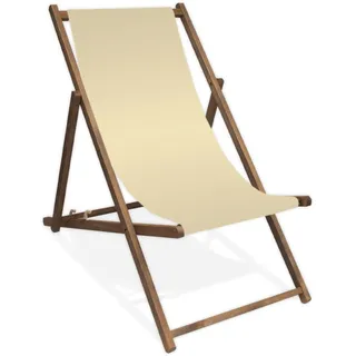 MultiBrands Liegestuhl, Holz, Naturweiß ohne Armlehne mit dunkelbrauner Lasur, klappbar