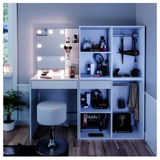 Vicco Schminktisch Isabelle Weiß 60 cm mit LED, Hocker und Schränken